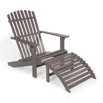 Saranac 2-Piece Traditional Rustic Acacia Wood Adirondack Chair with Detachable Ottoman - JONATHAN Y